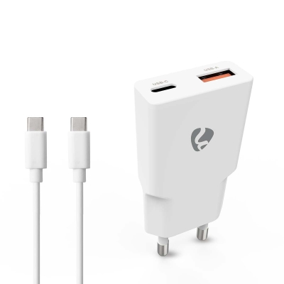 Nedis väggladdare med USB-C-kabel 20 W 1x USB-C 1x USB-A, vit