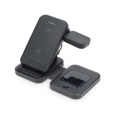 NEDIS WDCHAQ15W210BK trådlös 3-i-1-laddare, svart/silver