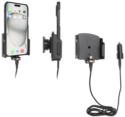 Brodit Aktiv hållare med USB-kabel och cigg-adapter, Apple iPhone 15 Plus/15 Pro Max/16 Plus/16 Pro Max
