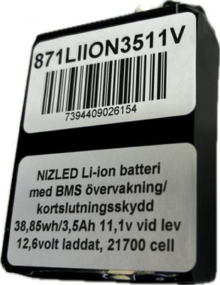 Li-ion batteri 12,6 (11,1) volt 3,5Ah med BMS, (batteri till E30/E60 lampan)