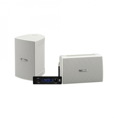 Yamaha NS-AW194 i vitt med System One A50BT, utomhuspaket