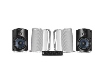 4-pack Polk Audio Atrium 4 vita utomhushögtalare med SC4B högtalarväxel