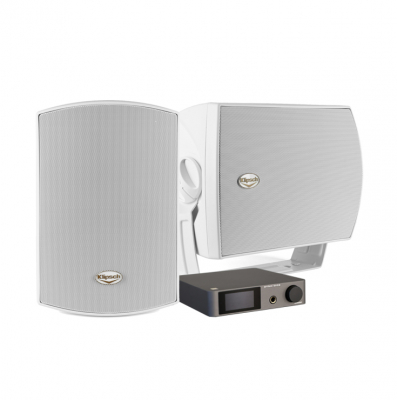 Dynavoice CA802BT & vita Klipsch AW-525 utomhushögtalare, stereopaket