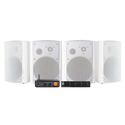2 par DLS MB6i i vitt med Fosi Audio BT20 Max, multiroompaket