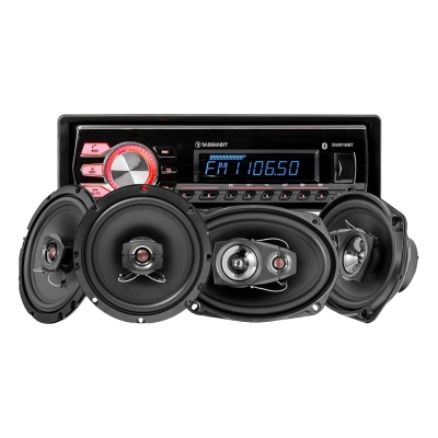 Bass Habit DMR10BT bilstereopaket med Rebel-högtalare