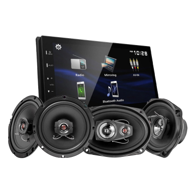 Kenwood DMX129BT & Bass Habit REBEL-högtalare, bilstereopaket