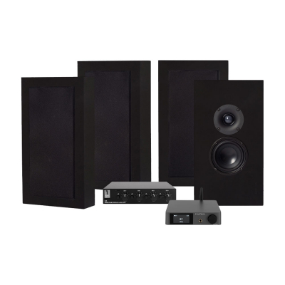 Dynavoice CA802BT, SC4B & 2 par mattsvarta DLS Flatbox Midi