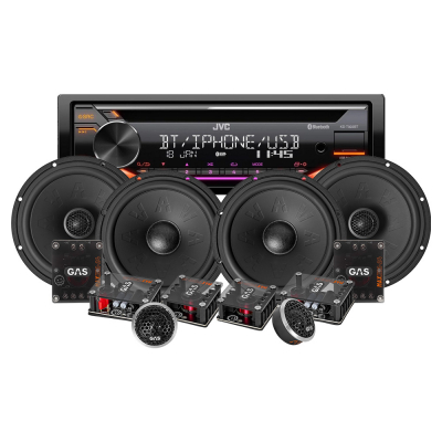 JVC KD-T922BT & GAS MAX K2/X2 fram- och baksystem, bilstereopaket