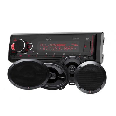 GAS MAX M140-BTX & Rockford Fosgate PUNCH-högtalare, bilstereopaket