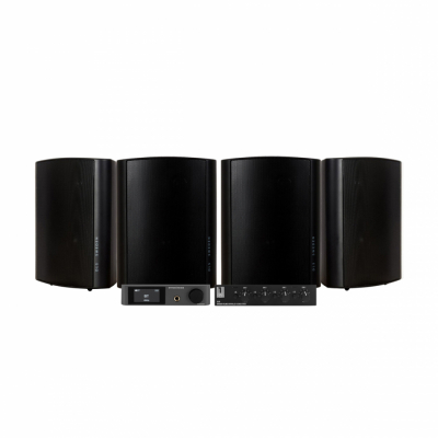 Dynavoice CA802BT med SC4B & 2 par DLS MB5i utomhushögtalare, svart