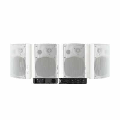 Dynavoice CA802BT med SC4B & 2 par DLS MB5i utomhushögtalare, vit