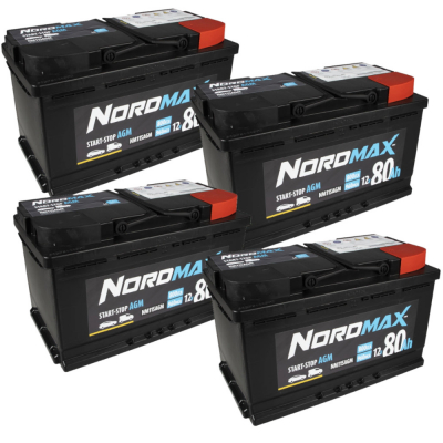 Batteripaket, 4 st Nordmax AGM-batteri, 80Ah / 12V