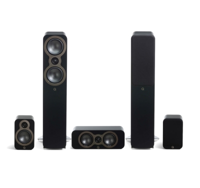 Q Acoustics 3050c 5.0 högtalarpaket med center och surround, svart