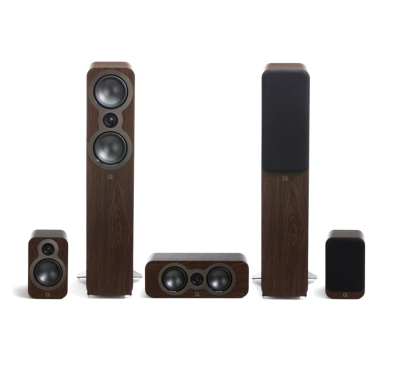 Q Acoustics 3050c 5.0 högtalarpaket med center och surround, valnöt