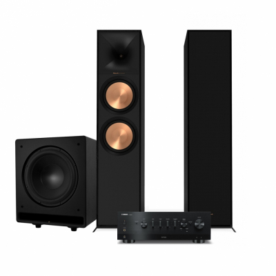 Yamaha R-N800A & Klipsch R-800F med CSB-V12, svart 2.1 stereopaket