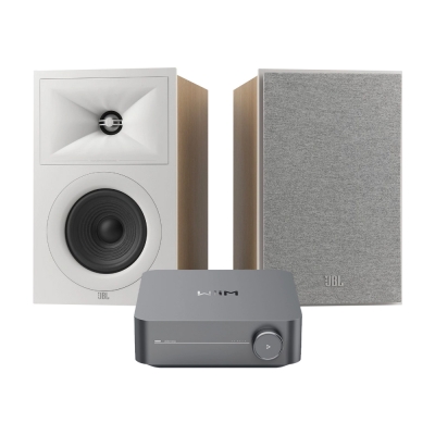 JBL Stage 250B 2.0 stereopaket med WiiM Amp Pro, vit