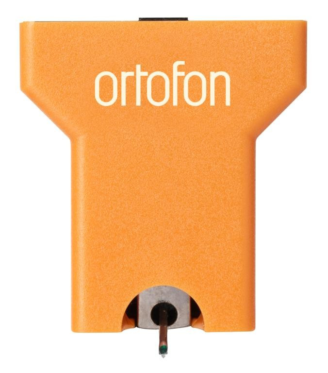 En orange pickup med namnet Ortofon ovanpå.