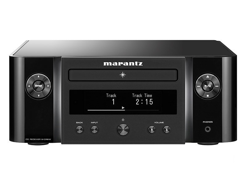 Marantz MCR-612, svart nätverksreceiver med CD-spelare och controls.