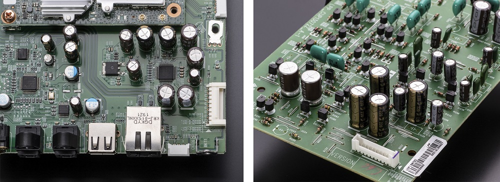 Kretskort med komponenter för Marantz PM7000N förstärkare.