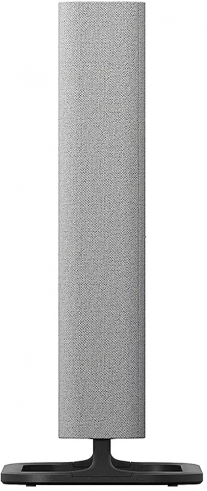 Högtalare med slank design, grå färg och stabil bas. Perfekt för hemmabio.