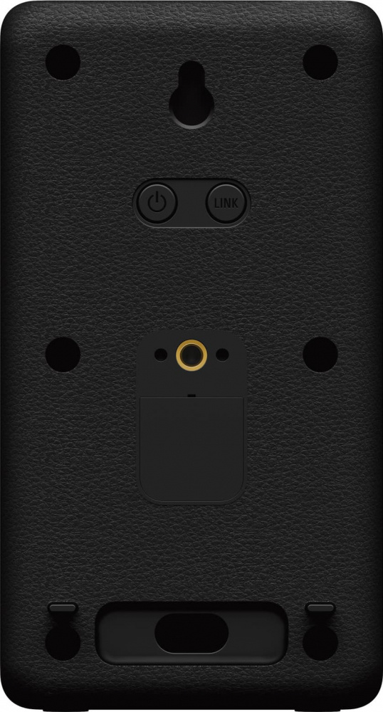 Svart bakpanel med knappar och anslutningar för högtalaren.