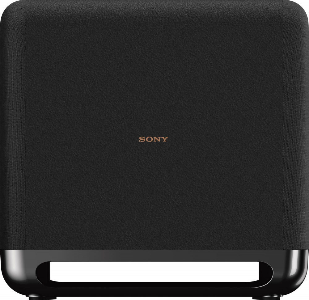 Aktiv trådlös subwoofer i svart med 7 tums element, stilren design.