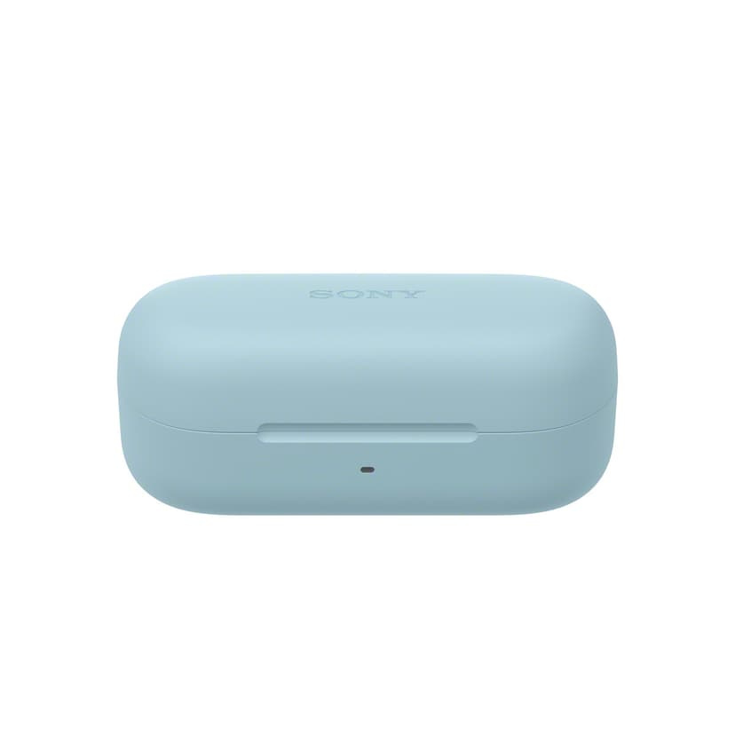 En blå laddningslåda för Sony WF-C510 true wireless-hörlurar.