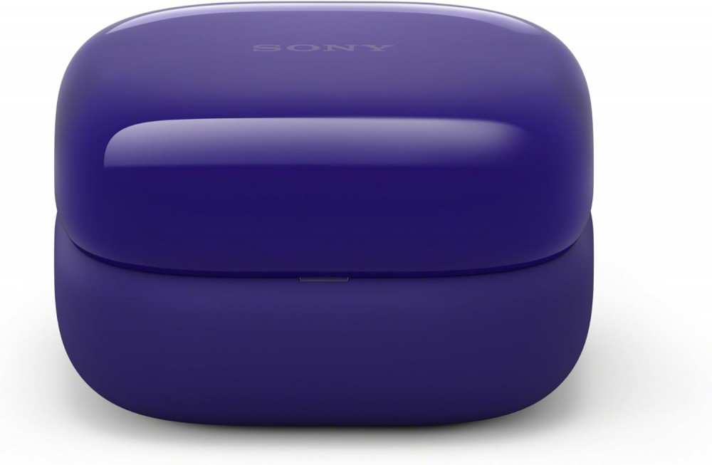 Ett lila etui för Sony LinkBuds hörlurar.