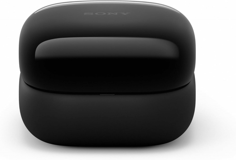 Svarta true wireless-hörlurar i en kompakt fodral.