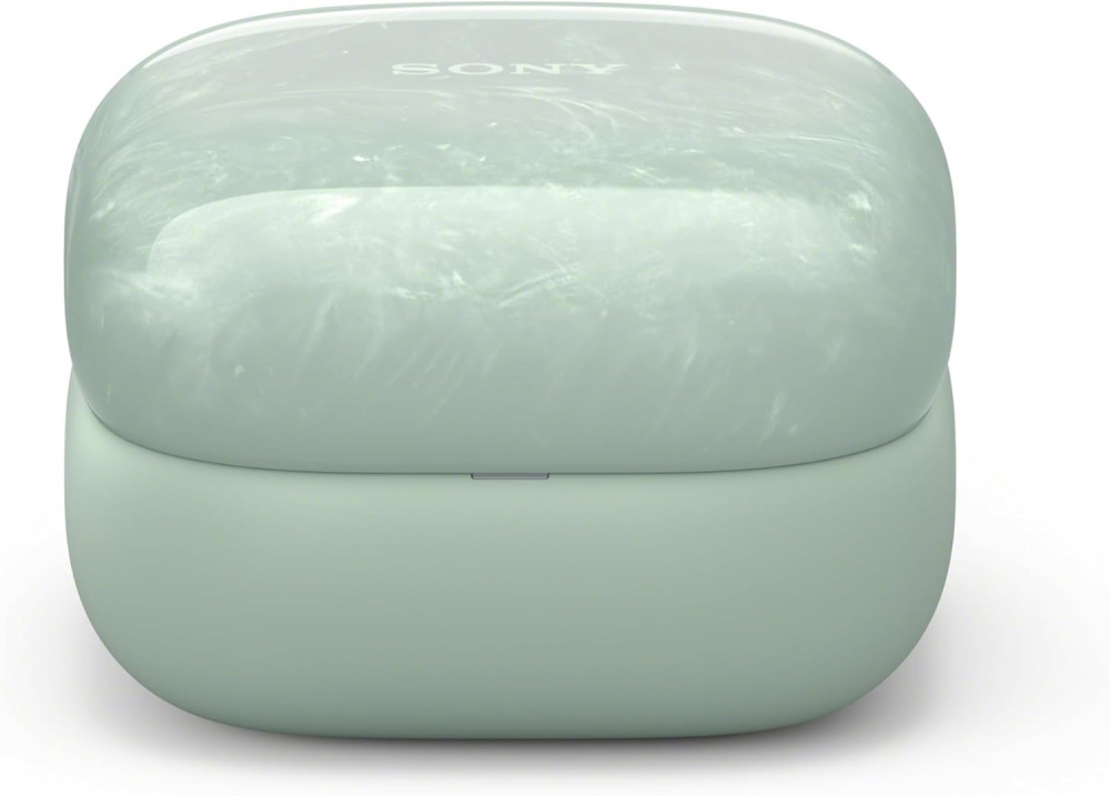 Hörlursfodral i ljusgrön, rundad design med Sony-logga.