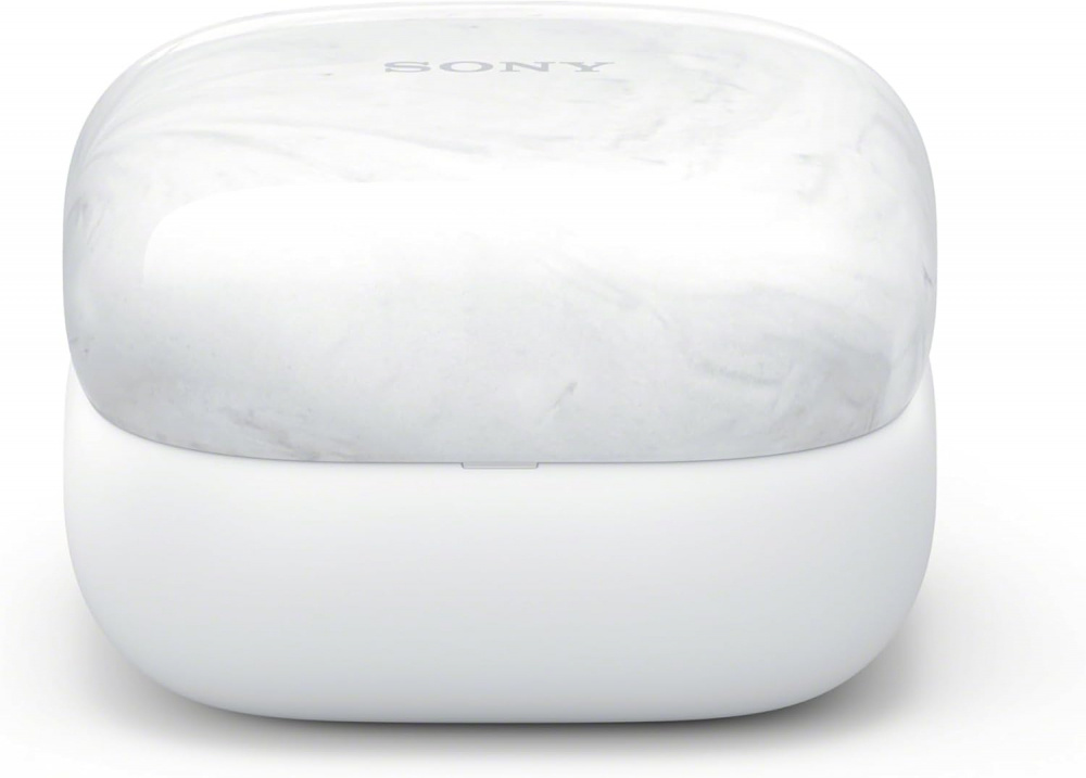 Vitt etui för Sony LinkBuds Fit med marmorliknande yta.