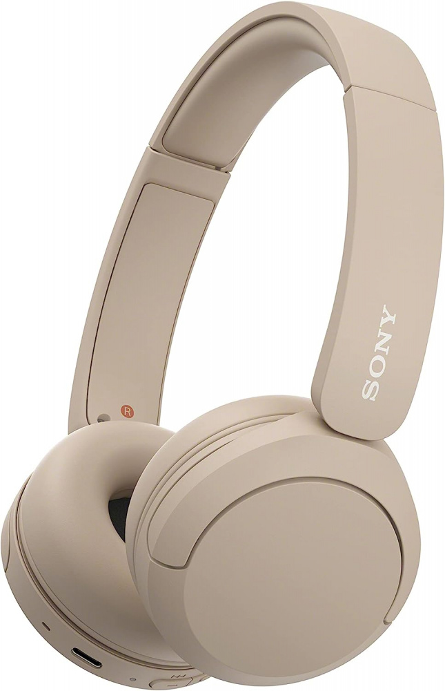 Trådlösa on-ear hörlurar i beige från Sony.