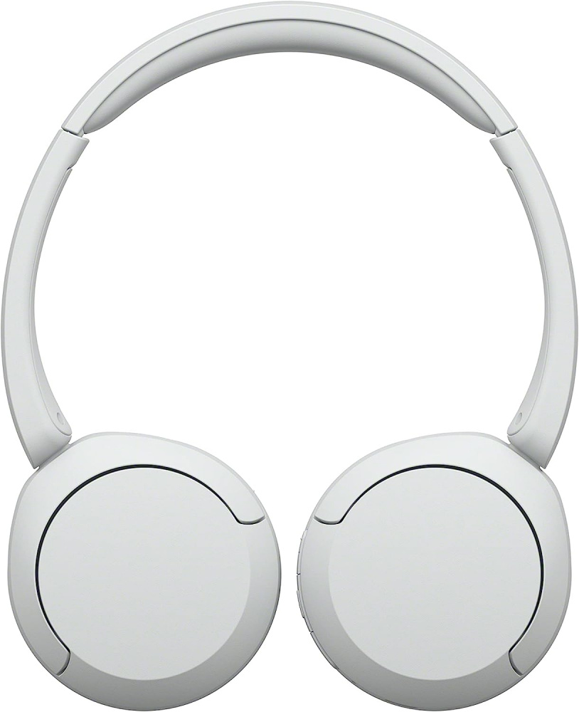 Trådlösa vita on-ear hörlurar med slank design.