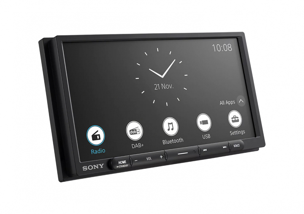Bilstereon Sony XAV-AX4050 med pekskärm och appar som Bluetooth och USB.