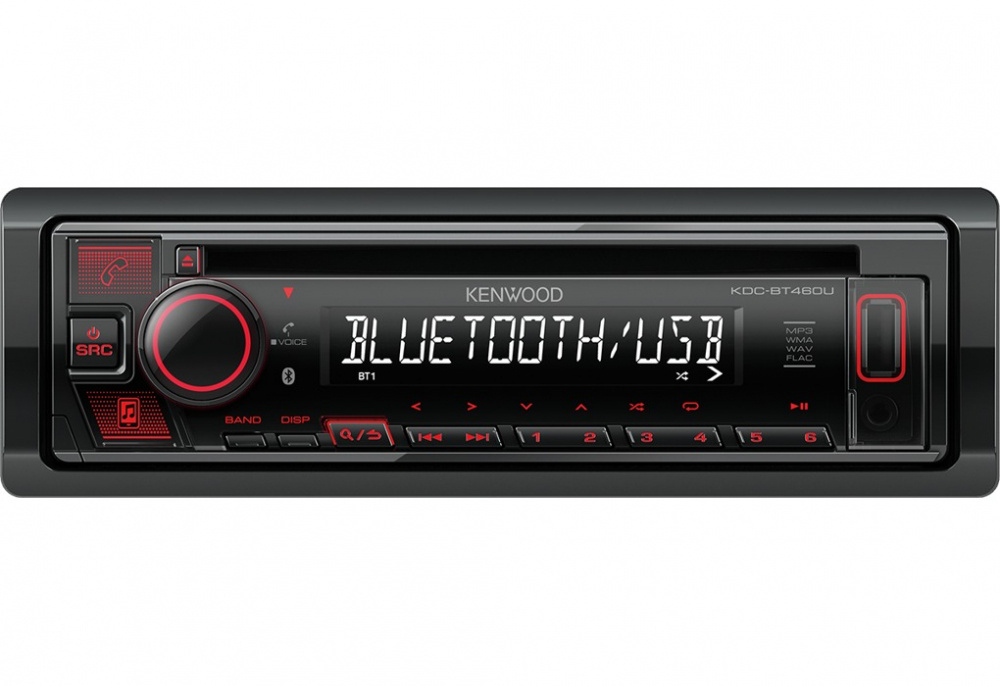 Bilstereo med Bluetooth, CD-spelare och digital display.
