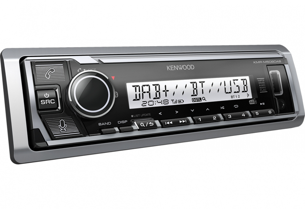 Marinstereo med Bluetooth, DAB+ och digital display från Kenwood.