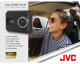 JVC Dashcam GC-DRE10-S 1080p HD Bild av JVC Dashcam GC-DRE10-S med specifikationer och en leende kvinna i en bil.