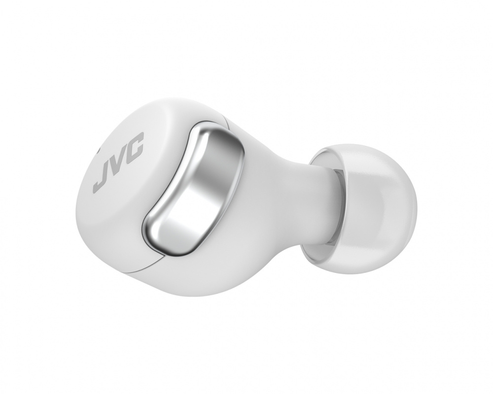 JVC HA-A30T trådlösa in-ear hörlurar i vitt med kompakt design och brusreducering.
