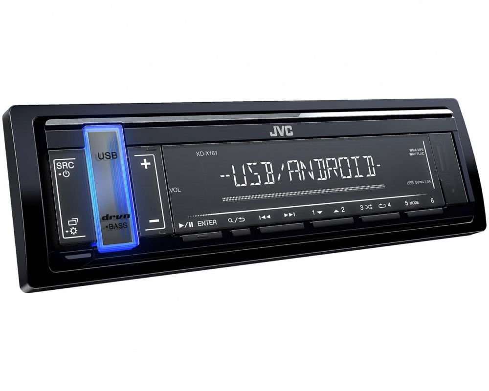 JVC KD-X161, bilstereo med USB/AUX och kort monteringsdjup