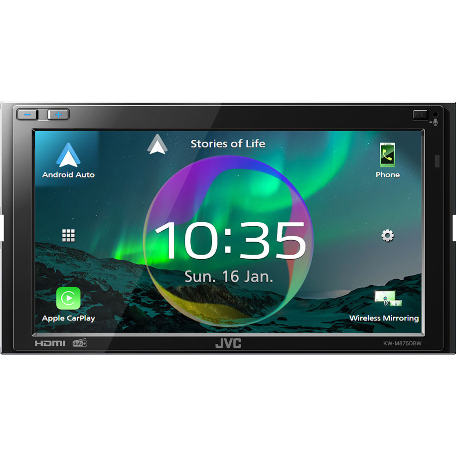 JVC KW-M875DBW, bilstereo med CarPlay, Bluetooth och 3 par (5V) lågnivå, returexemplar