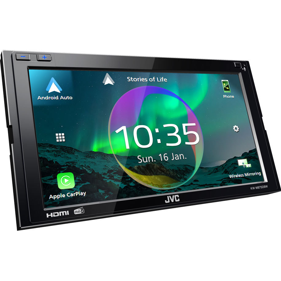 JVC KW-M875DBW, bilstereo med CarPlay, Bluetooth och 3 par (5V) lågnivå, returexemplar