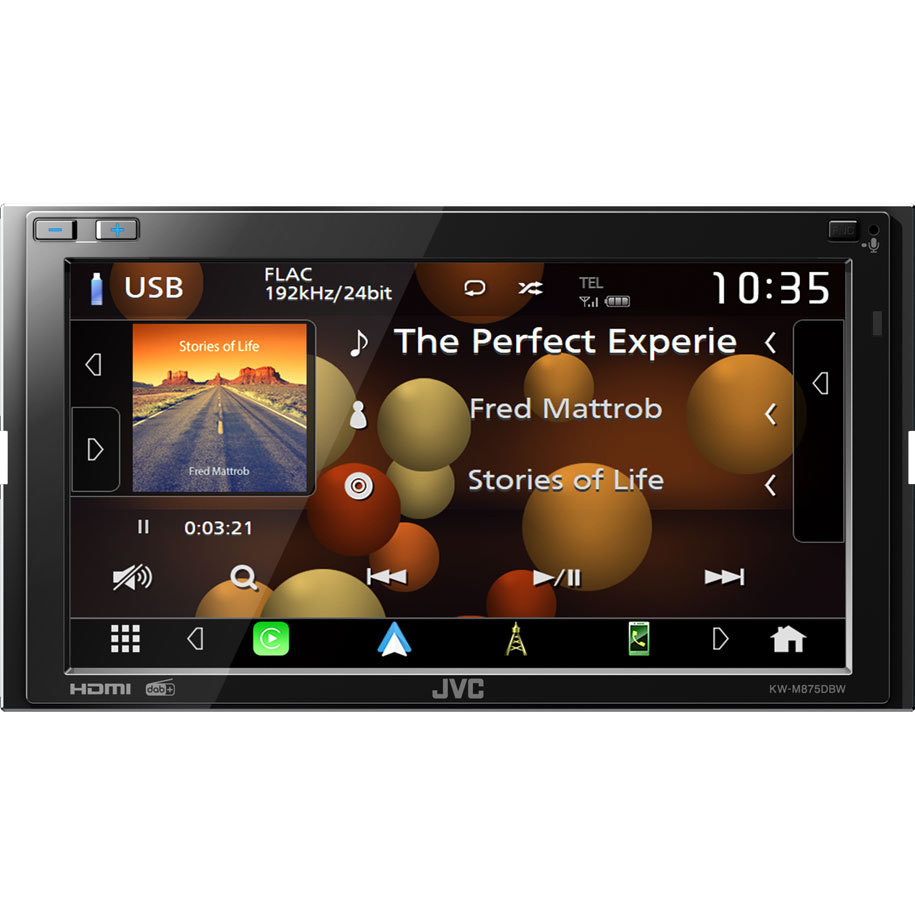 JVC KW-M875DBW, bilstereo med CarPlay, Bluetooth och 3 par (5V) lågnivå, returexemplar