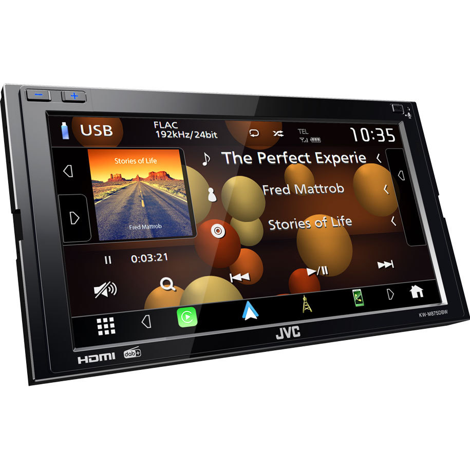 JVC KW-M875DBW, bilstereo med CarPlay, Bluetooth och 3 par (5V) lågnivå, returexemplar