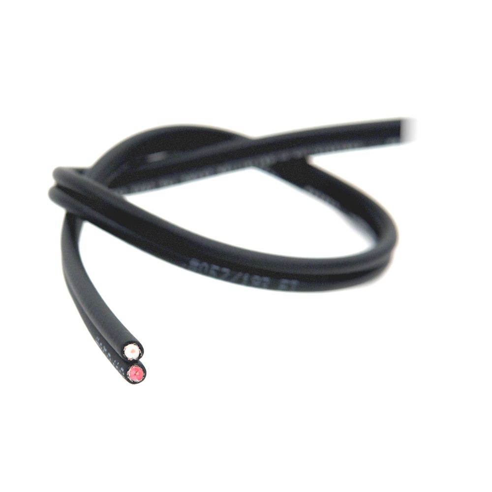 Lödfri dubbel koaxialkabel i svart färg, avbildad på en lös meter.