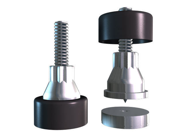 M8-gängade spikes med svart gummibaser och metallkomponenter för ljudisolering.
