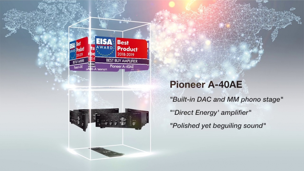 Pioneer A-40AE förstärkare med DAC, utmärkelser och produktinformation.