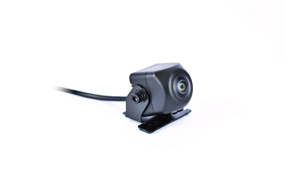 Backkamera med svart hölje och monteringsplatta.