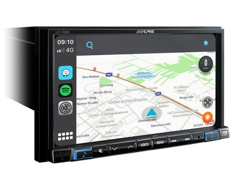 Bilstereo med pekskärm, navigation, DAB+, Apple CarPlay och Android Auto.
