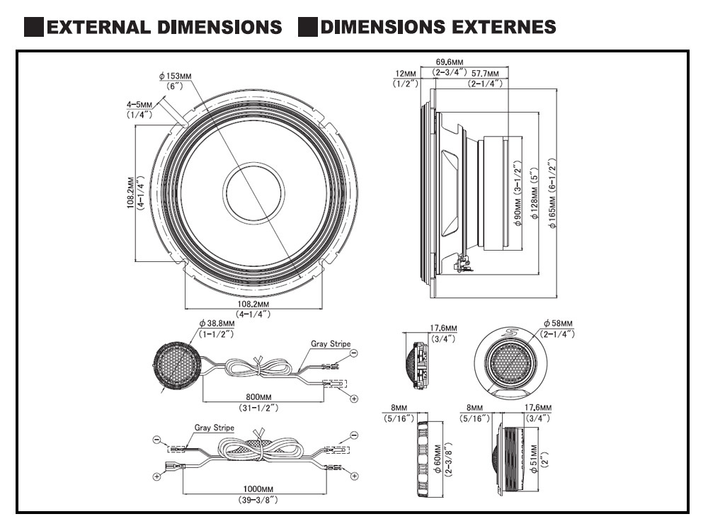 Dimensioner av Alpine S2-S65C högtalarsystem, inklusive detaljerade mått.