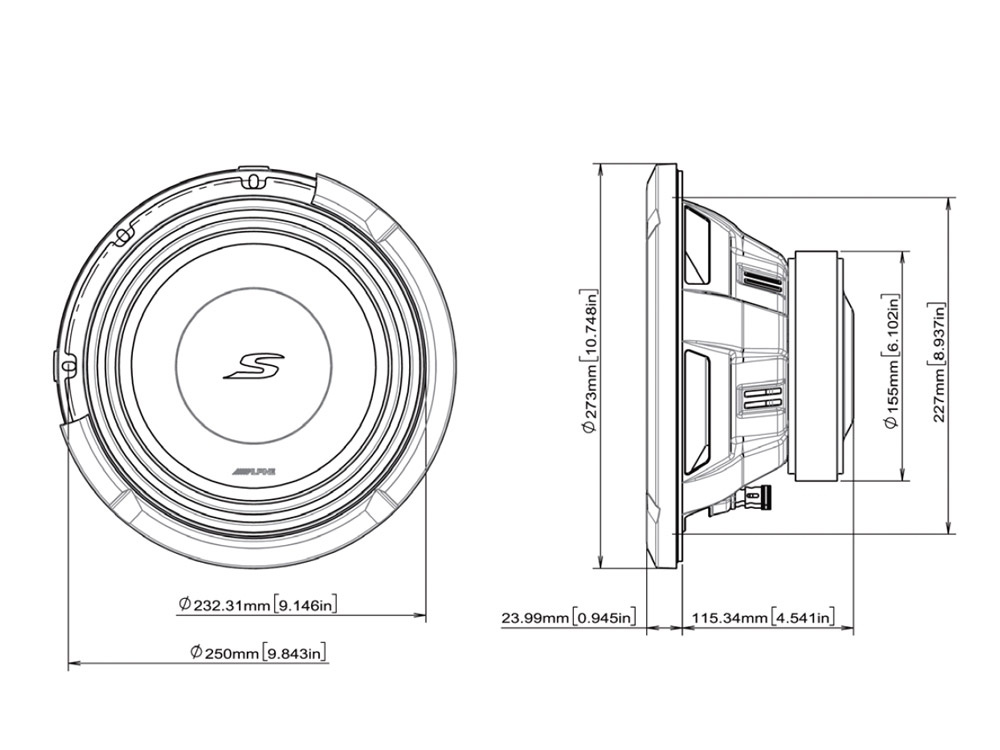Alpine S2-W10D2, 10 tums baselement
